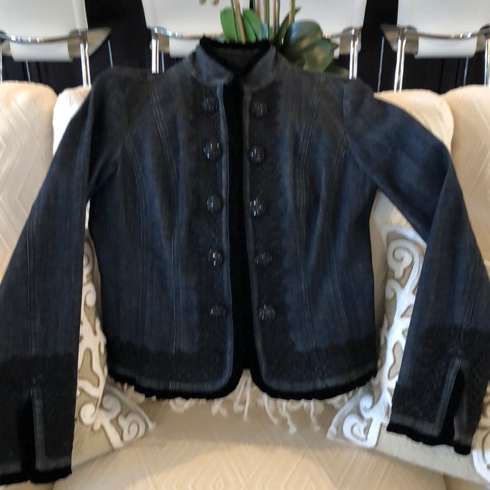 Dressy Denim mandarin collar jacket